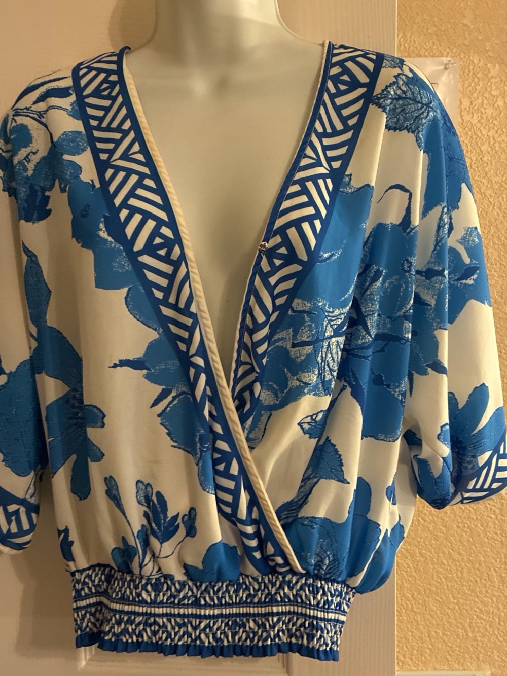 Jealous Tomato Blue and White Floral Wrap Blouse